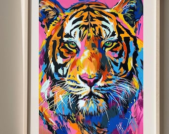 Maximalist Wall Art Poster Tiger Poster Bold Animal Portrait Trendy Animal Artwork Printable Wall Art Digital Download Cute Home Decor