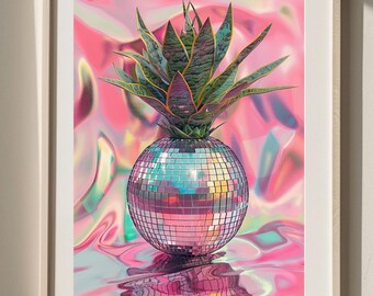 Maximalist Wall Art Poster Disco Ball Artwork Bold Plant Portrait Trendy Artwork Printable Wall Art Digital Download Cute Home Decor