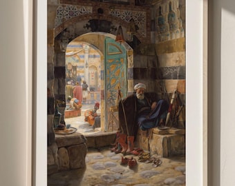 Middle East Art Travel Poster Damascus Syria Vintage Art Painting Mosque 1891 Gustav Bauernfeind Photography Art Digital Download