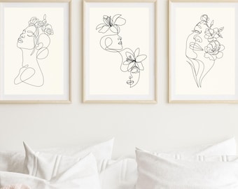 Minimalist Line Art Woman Face Wall Art Minimalist Poster Set of 3 Bundle Art One Line Artwork Digital Download Gifts for Her Home Decor