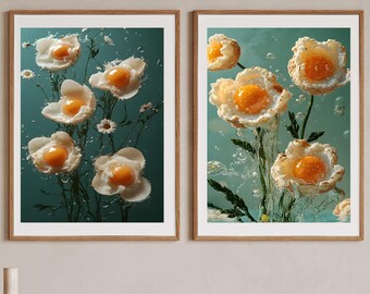 Surreal Wall Art Poster Surreal Art Print Set of 2 Abstract Wall Art Food Drink Artwork Egg Art Bundle Art Digital Download Plant Wall Art