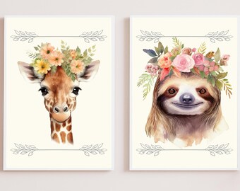 Cute Nursery Animal Portrait Artwork Nursery Room Set of 22 Bundle Wall Art Children’s Room Wall Decor Kids Room Art Classroom Art