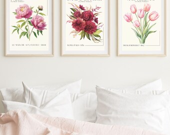 Trendy Flower Market Posters Amsterdam Floral Art Prints Floral Set of 3 Wall Art Tulip Decor Print Bedroom Home Decor Printables Art