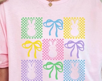 Easter Shirt Womens Retro Coquette Style Tshirt Pastel Colors Easter Tshirt Cute Teacher Shirt Checkered Shirt Teacher Gifts Gifts for Her