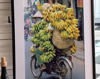 Vietnam Travel Poster Banana Bicycle Artwork Digital Download Home Decor Asia Wall Art Hangings