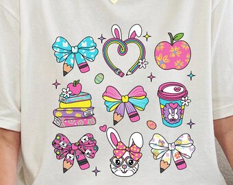 Easter Teacher Shirt Tshirt for Educators Best Teacher Gift Easter Shirt Women Shirt Colorful Art Gifts for Her New School Year Shirt