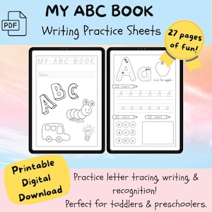 Hojas de trabajo de seguimiento del alfabeto de la A a la Z Páginas de reconocimiento de letras Hojas de trabajo imprimibles para practicar la escritura a mano del ABC Actividad de educación en casa para niños pequeños
