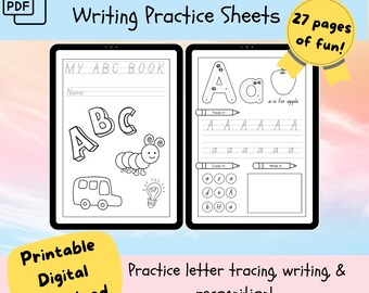 Alphabet Tracing Worksheets AtoZ Letter Recognition Pages ABC Handwriting Practice Printable Worksheets Toddler Homeschool Activity