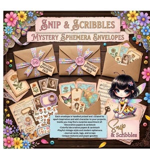 Mystery Junk Journal Ephemera Pack, Scrapbook Stickers Papers, Curated Craft Supplies