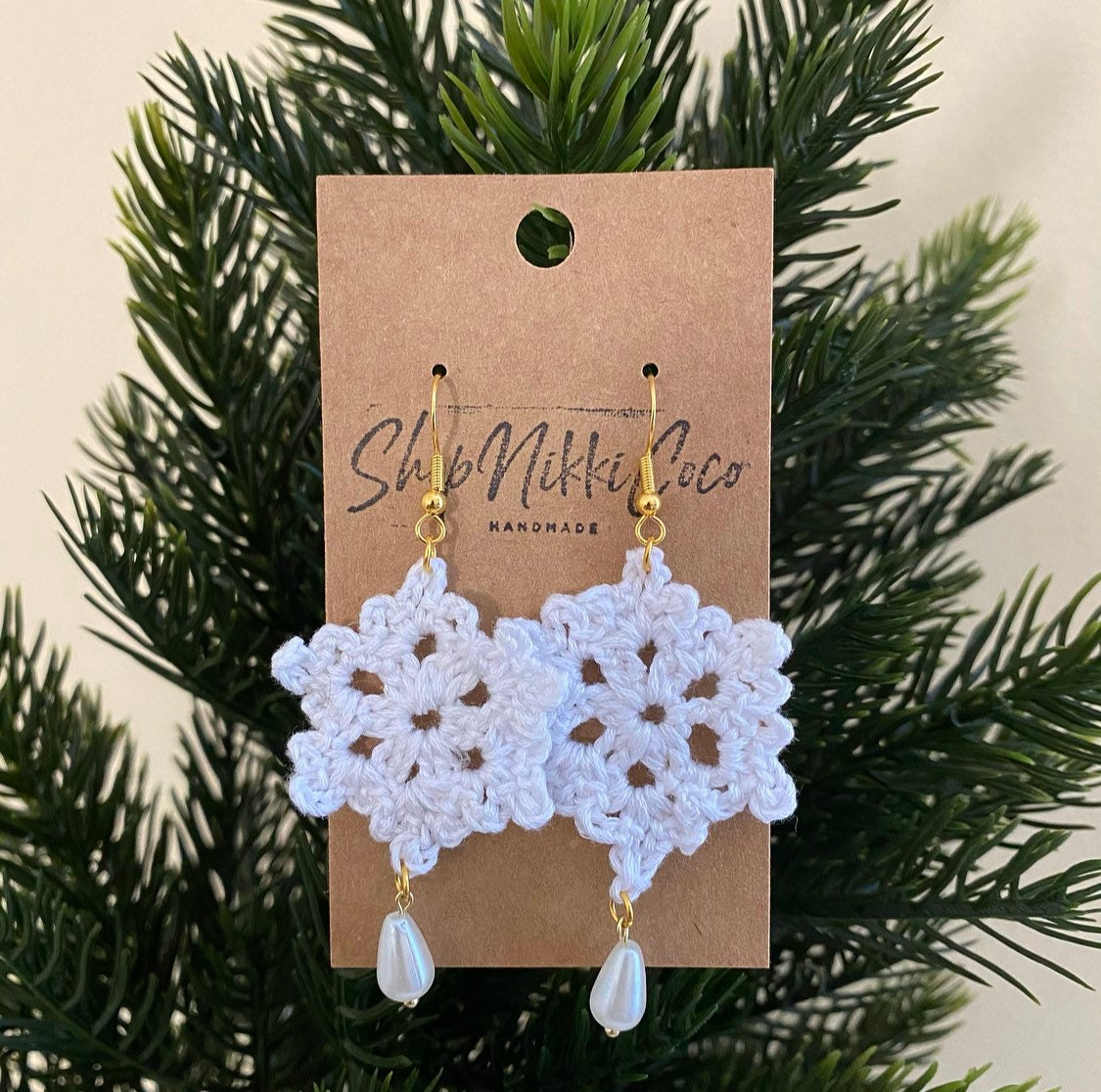 Crochet earrings Christmas earrings gift for her handmade Etsy