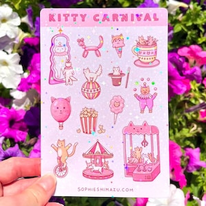 Sparkly Sticker Sheet - Kitty Carnival - Cute Circus Cat Stickers