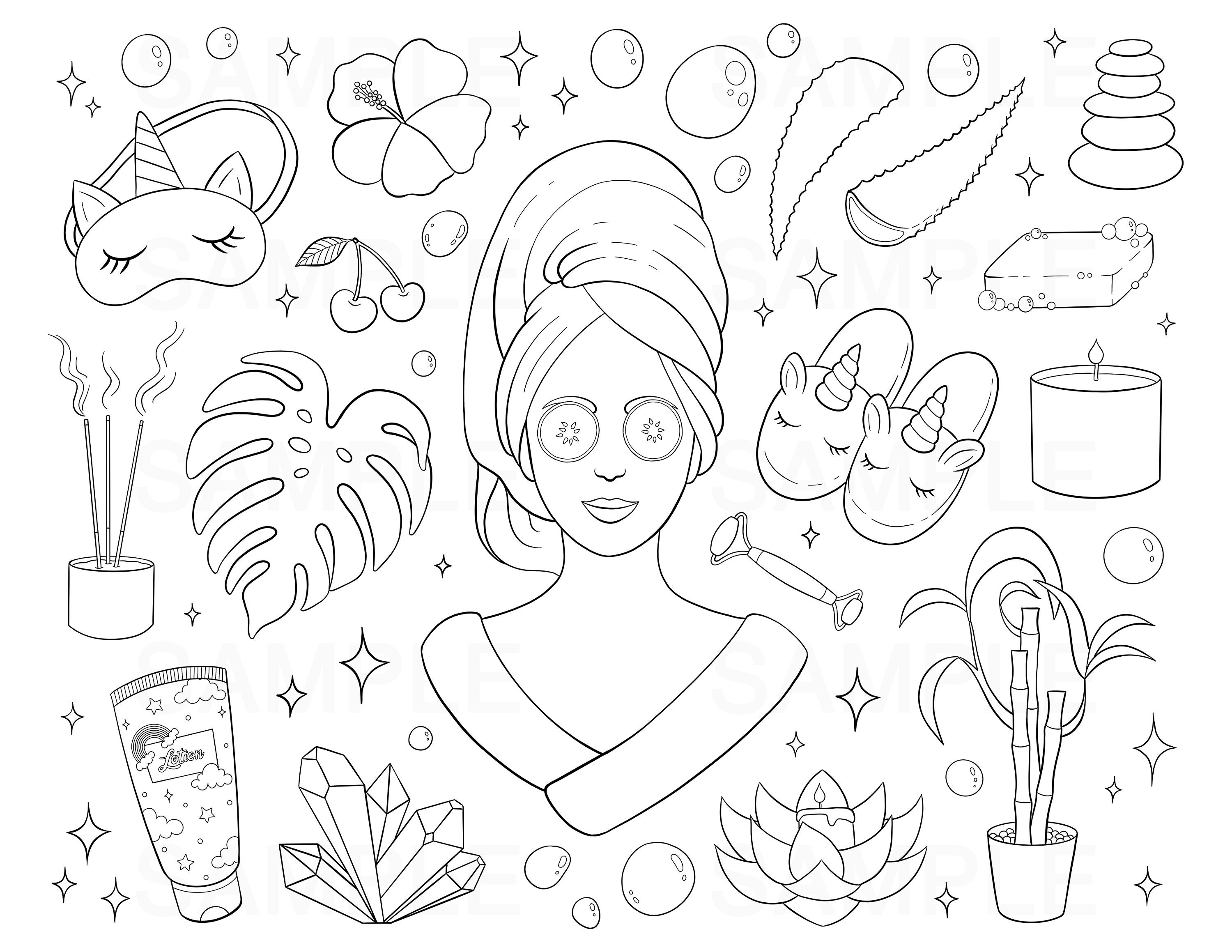 Spa Day Printable Coloring Page Self Care Coloring Page Self Etsy Israel
