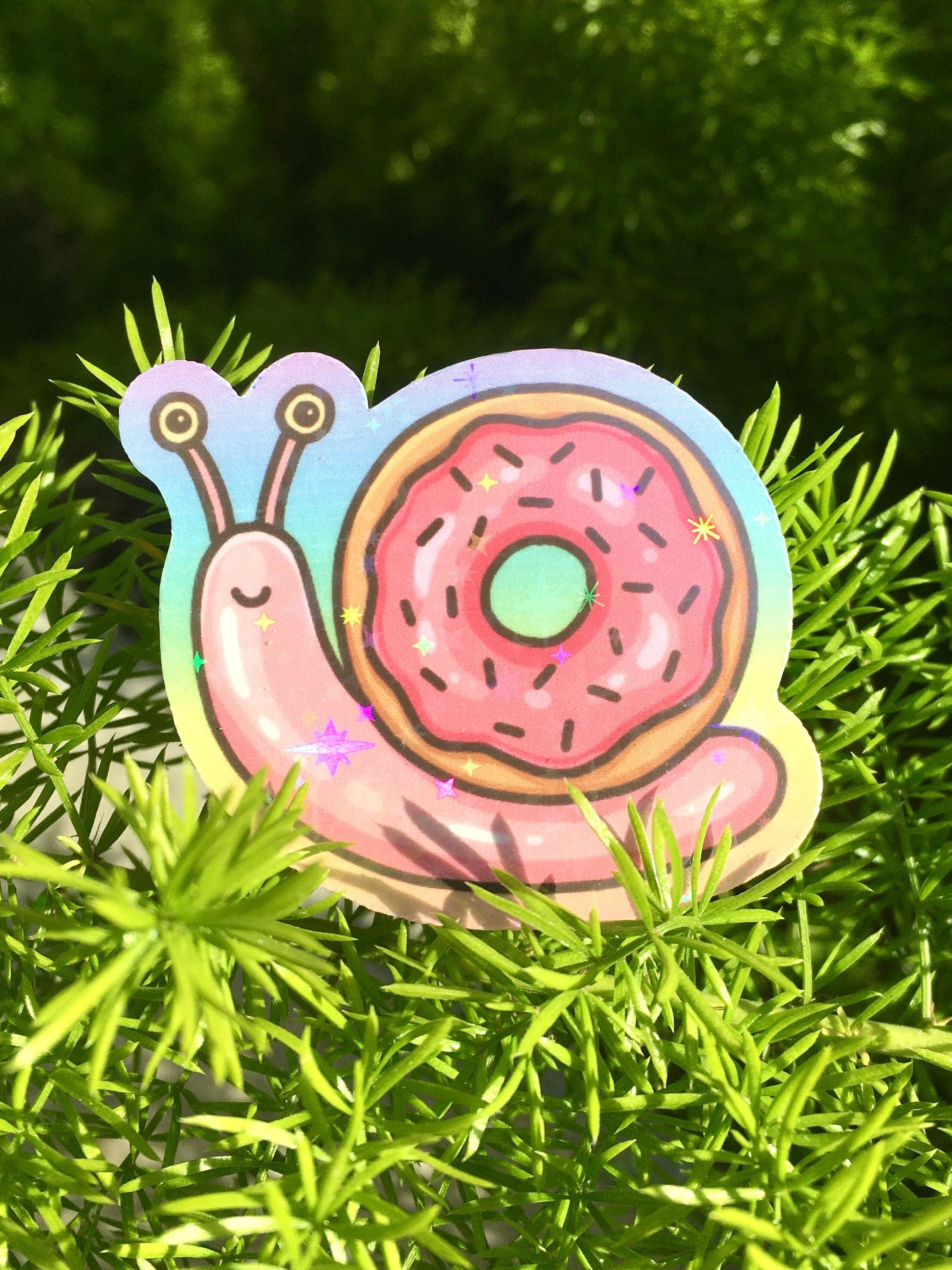 Donut Snail Sticker, Pink Snail, Dessert Snail, Holographic Sticker, Vinyl Sticker, Sparkly Sticker, Strawberry Frosting, Kawaii Sticker