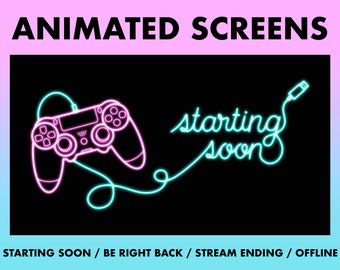 Animated Screens for Twitch, Stream Overlays, Starting Soon, Be Right Back, Stream Ending, Offline Banner, Neon, Intermission Screens, Gamer