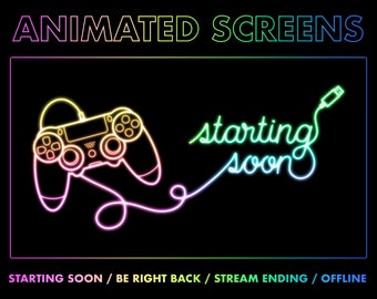 Animated Screens for Twitch, Intermission Screens, Rainbow Neon Lights, Twitch Banner, Starting Soon, Be Right Back, Stream Ending, Offline