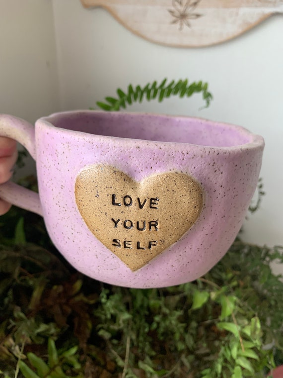 Love Yourself Mug • Handmade Pottery Pinch Pot Ceramic Coffee Mug