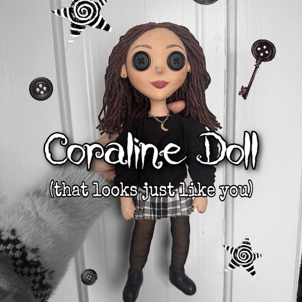 Poupée Coraline personnalisée, Poupée faite main yeux ronds, Halloween, Saison fantasmagorique