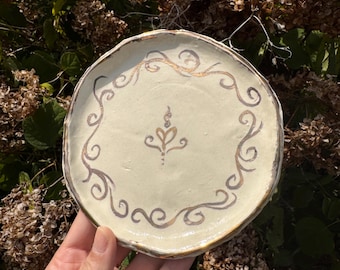 Gold Accent Tray, Handmade Ceramic Dish, Small Plate, Ashtray, Unique Plate, Ring Dish