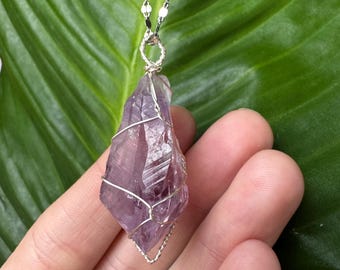 Collier pendentif améthyste, collier de bijoux en pierre de cristal unique fait main