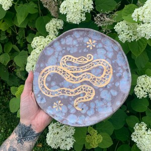 Purple Snake Decor Plate • Handmade Ceramics Pottery Tray Plate