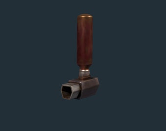 Puede incluir: Una llave inglesa de metal con una cabeza hexagonal y un mango de madera marrón.