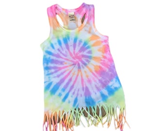 tie dye fringe dress