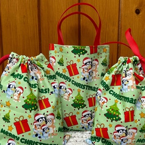 Handmade Bluey Christmas Gift Bag: Reusable Cotton Keepsake. UK made.