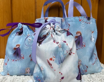 Bolsas de fiesta de Frozen hechas a mano: recuerdo de algodón lavable