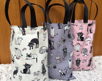 Handmade Cool cats keepsake party or gift bags. Sustainable, washable 100% cotton bag. UK made.