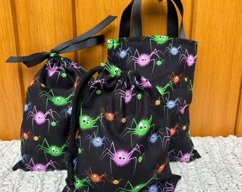 Sac de bonbons ou de bonbons en coton araignée effrayante - Souvenir d'Halloween fait main