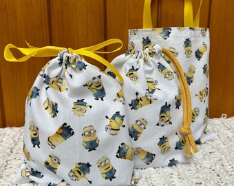 Handmade Minions party/gift bags. Fabulous keepsake bags. Choice of size and style. Reusable, washable cotton bag. UK made.