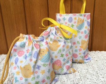 Handmade Easter Chick Cotton Gift Bag, Keepsake Treat Bag