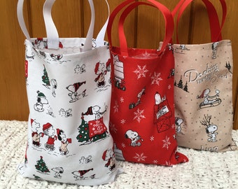 Handmade Snoopy Christmas Gift Bag: Reusable 100% Cotton, UK Made