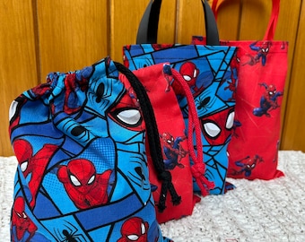 Handgemachte Spiderman Party Taschen: Wiederverwendbare Geschenktüte aus Baumwolle