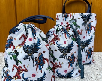 Handmade Superheroes Party Bags: Reusable Cotton Gift Bags