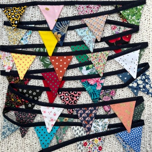 Boho Fabric Bunting: Double Sided Mini Flags, Campervan Decor