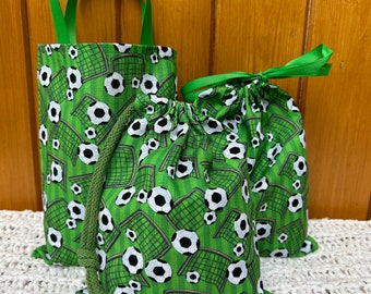 Handmade Football Crazy Party Bags: 100% Cotton Keepsake Gift Bag. UK made.