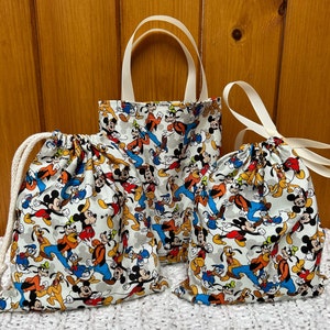 Handmade Disney characters party/gift bags. Fabulous keepsake bags. Choice of size & style. Washable, reusable cotton bags. UK made.