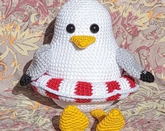 Peluche mouette idiote au crochet avec bouée de sauvetage, peluche en fil acrylique