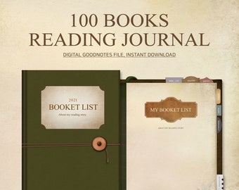 Digital Reading Journal 100 Book Log Book Tracker iPad Goodnotes Reading list Bookshelf Vintage
