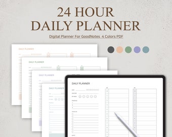 Digital Daily Planner PDF GoodNotes 24 Hour Daily Printable Planner Half hourly template A4 size