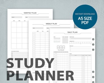 Study Planner Printable Digital | 10 Minute Study Planner Daily Weekly Monthly | PDF A5 Size 6AM to 1AM