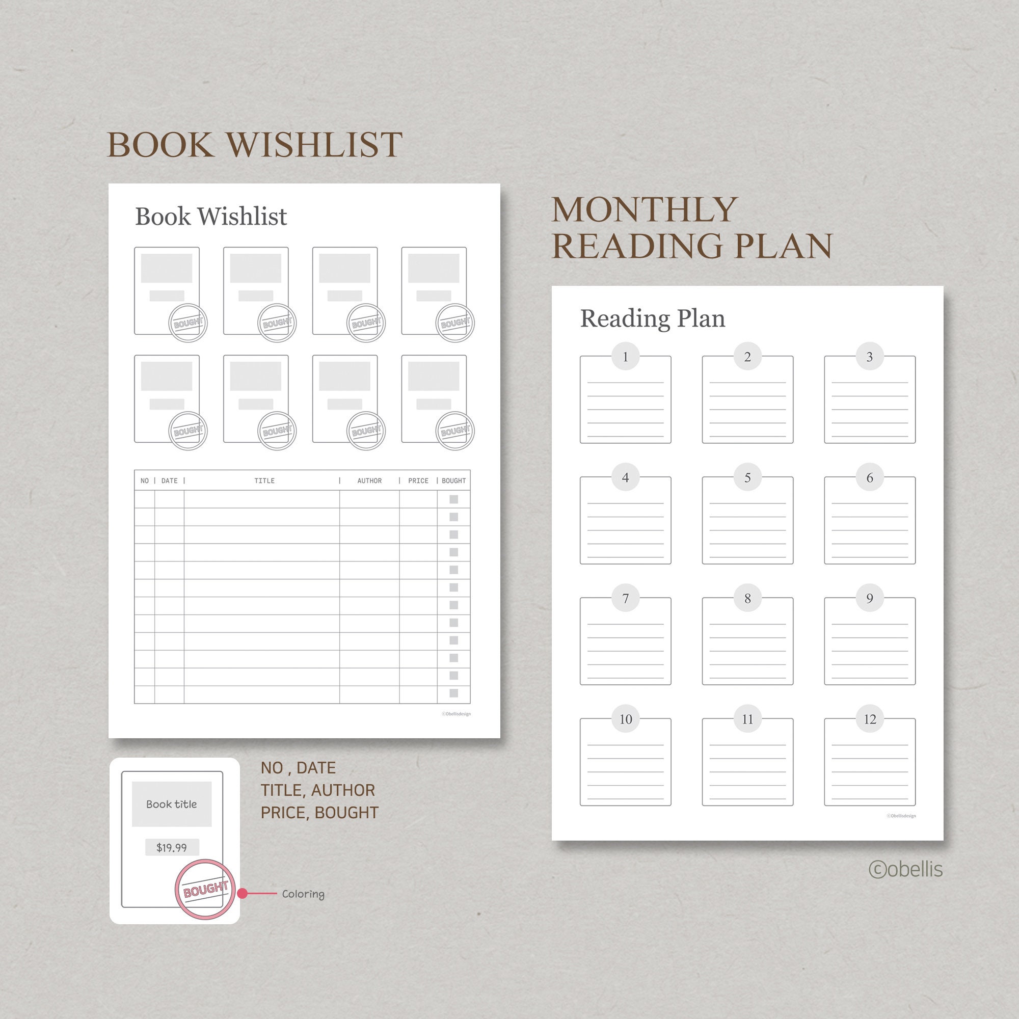 Reading Journal Printable PDF Digital Book Planner Tracker Reading Log ...