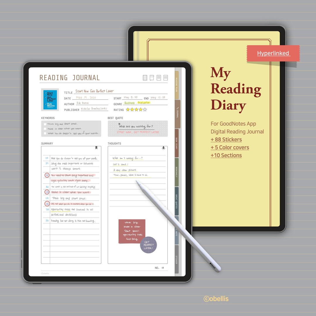 Digital Reading Journal Diary Planner Goodnotes Hyperlinked Book Log ...