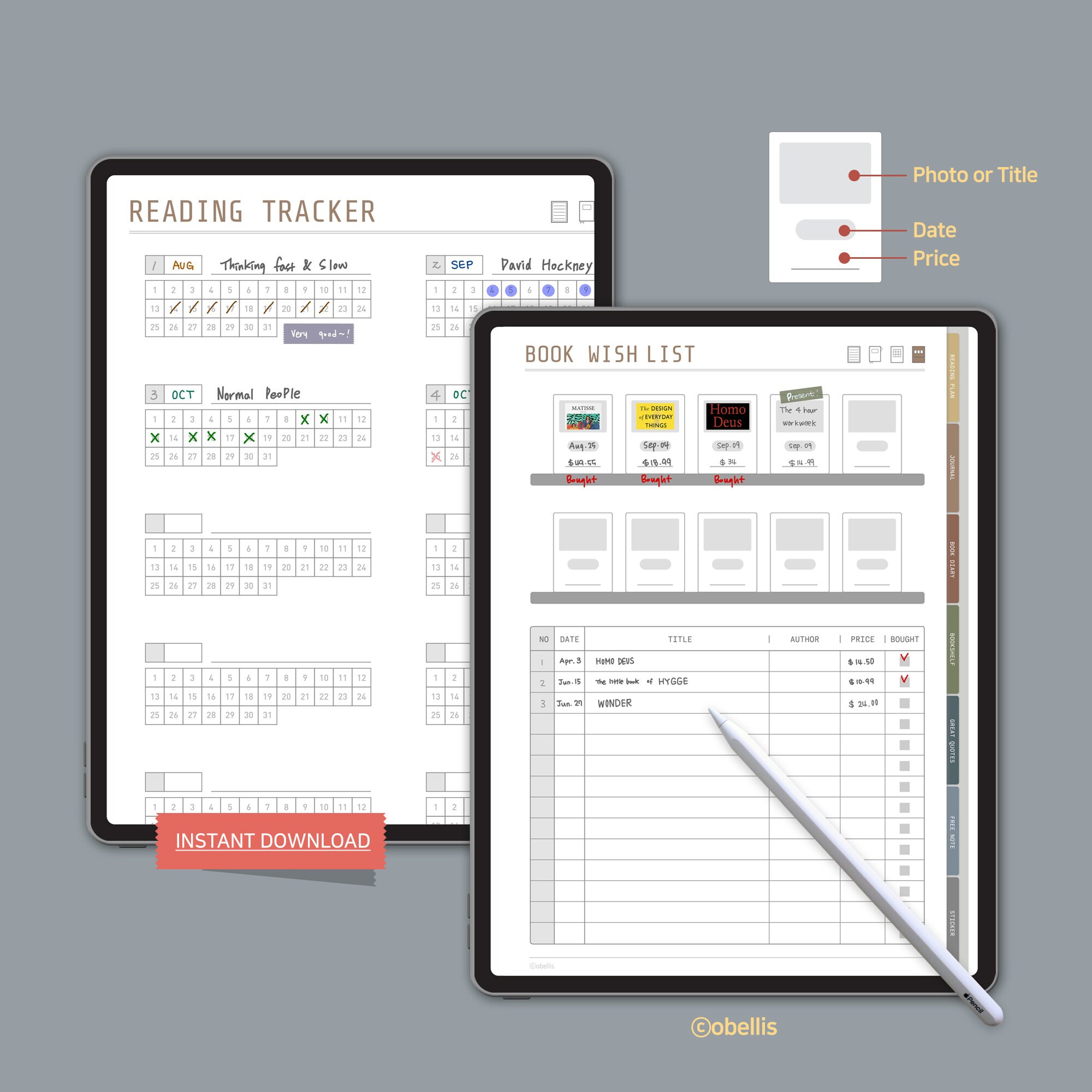 Digital Goodnotes Reading Journal Tracker 100 Books Etsy