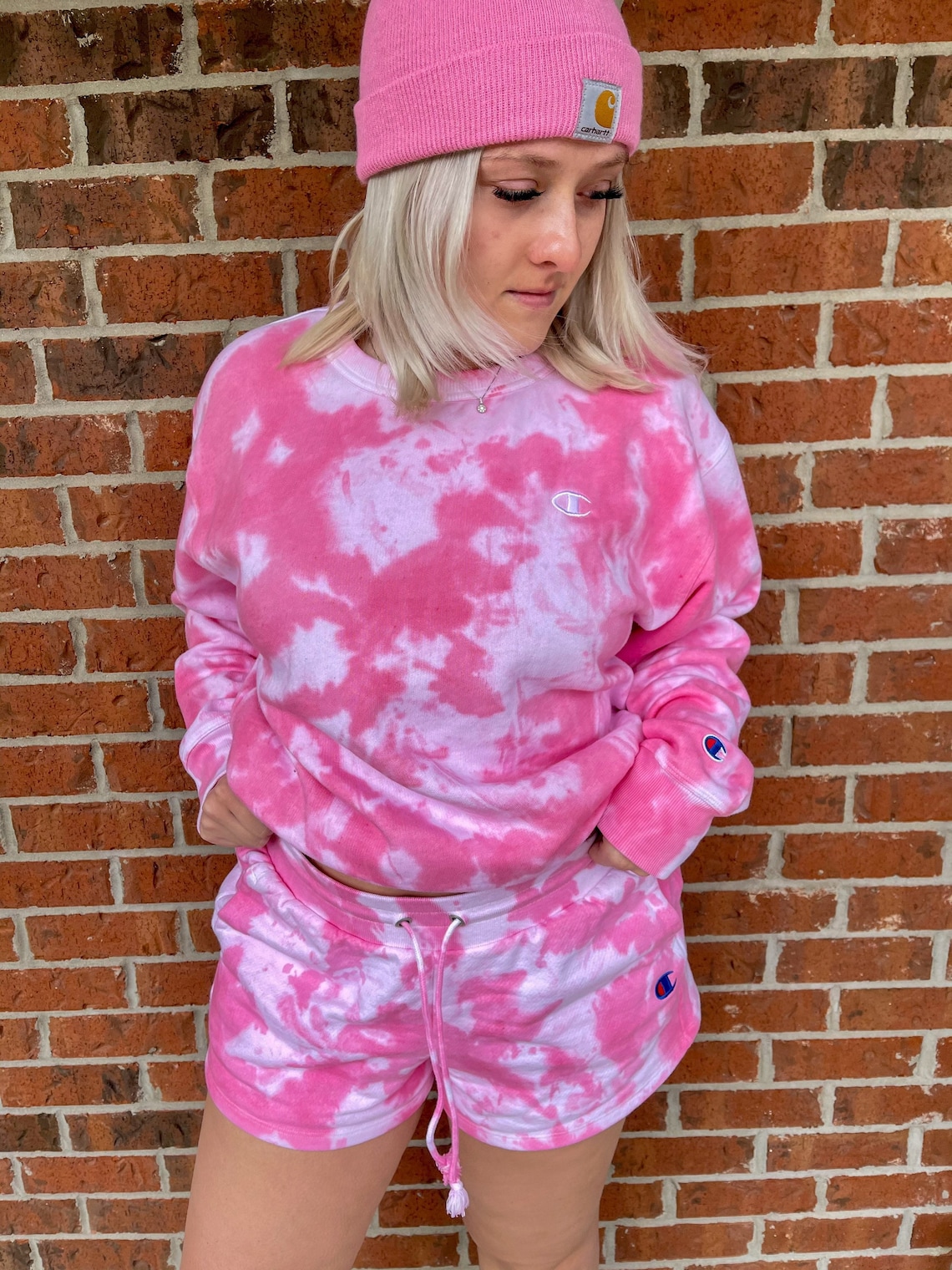 Champion Tie Dye Crewneck Short Set Champion Sweatshirt Etsy