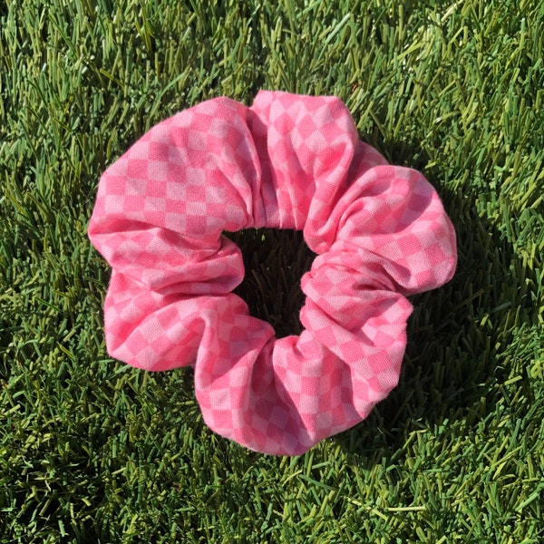 Pink Checkered Scrunchie