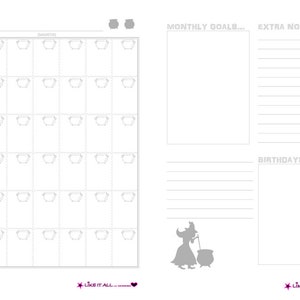 Size 8 1/2 x 11 Gray Witch Calendar / Planner / Journal Pages