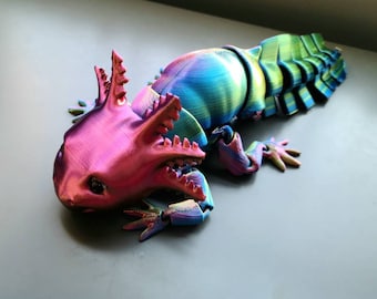 3D Printed Rainbow Ombre Lucky AXOLOTL Articulated Flexi 7" Fidget Easter Basket Birthday Tweens Teens Gift Friend Who Has Everything