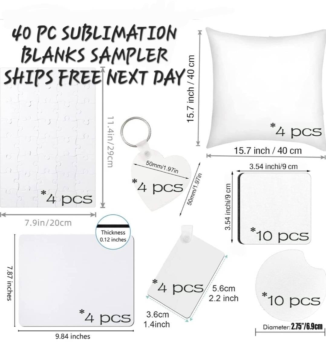 Sublimation Blanks Sampler Set: 40 Pieces Ships Free NEXT DAY!